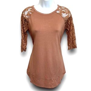 MOCHA ☕️ SOFT and COOL Lace Sleeved TEE